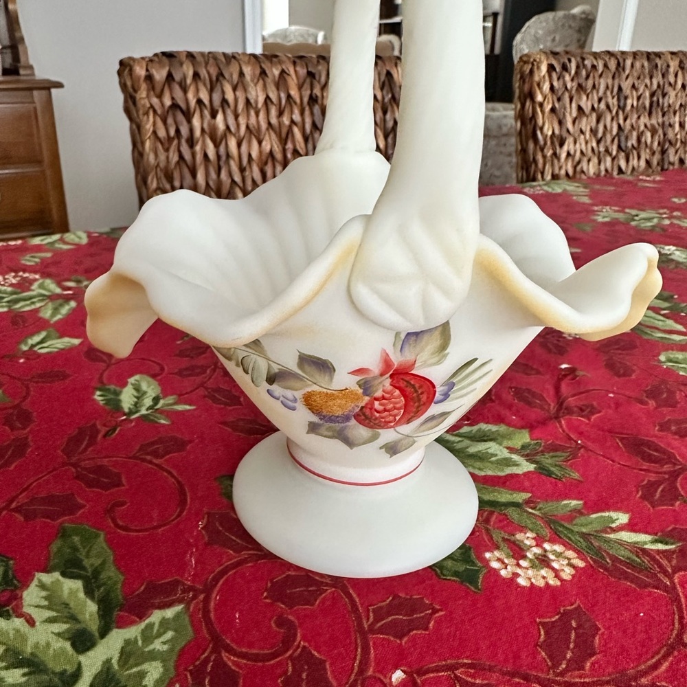 Fenton Glass Elegant Cream Floral Basket